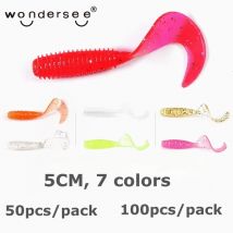 Wondersee 50PCS 100PCS 50mm 1g Weiche Köder Wurm Angeln Locken PVC Bionic Coiled Schwanz Moggot Grub locken Wobbler Karpfen Swimbait