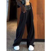 Pantaloni a gamba larga a figura intera da donna dal design solido per il tempo libero patchwork moda pantaloni a vita alta stile coreano nuovi arrivi autunnali