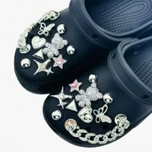 20-teiliges Schuh-Charm-Set, silbriger Bär, Pentagramm, Diamantkette, Schuhdekorationen, Schnalle für Sandalen, Clogs, DIY-Zubehör, Geschenk
