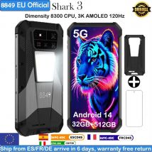 8849 SHARK 3 Unihertz Smartphone robusto Dimensity 8300 Schermo AMOLED 3K Android 14 32GB + 512GB 11600mAh 5G Telefono sportivo 120Hz