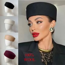 Klasyczny kapelusz Fedora marki TOMKHU damski jesienno-zimowy z wełny filcowej, ciepły kapelusz, biały czarny beret, fascynator, kapelusz typu pillbox