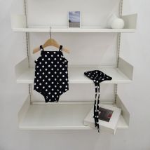 2024 nuovo costume da bagno intero per bambini con cappello bretelle floreali a pois per bambina costume da bagno Summer Beach Wear