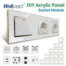 Wallpad DIY-Modul, weißes Acryl-Panel mit goldenem Rand, Steckdose, Steckdose, Funktionstaste, USB-Anschluss, 110 220 V