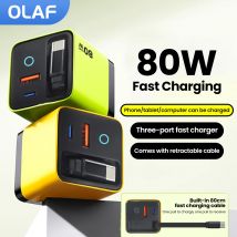 Caricatore USB tipo C da 80 W con cavo retrattile Adattatore per telefono caricatore rapido USB C per iPhone 16 Xiaomi Samsung Tipo C Caricatore da muro