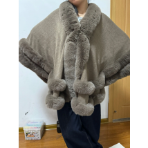 2024 Women 2 Circle Wraps Long Faux Rabbit Fur Cape Poncho Winter Loose Thick Warm Shawl Outerwear Knitted Cloak Overcoat