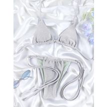 Einfarbiges Bikini-Set, glänzende Bademode, Damen, glänzender Badeanzug, Bandage, Bikinis, Micro-Tanga, Biquini, brasilianische Strandmode