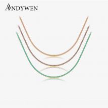 ANDYWEN 925 Sterling Silber Tennis Zirkon Charme Lange Kette Choker Halskette Rock Punk Mode Edlen Schmuck Geschenk Hochzeit Party