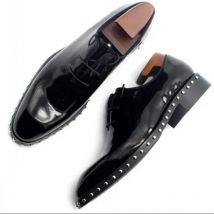 Handmade Genuine Leather Black Rivets Men Shoes Fashion Lace up Cow Male Wedding Dress Shoe