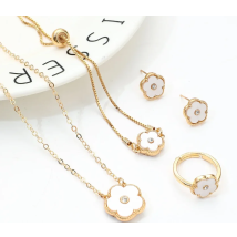 4pc Doppelseitige Pflaumenblüte Schmuck-Set Zirkon Neue Heißer Verkauf Pflanze Fünf Blatt Blume frauen Hochwertige klee
