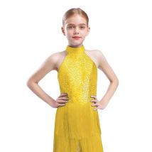 Body per bambina, samba lirico, tango latino, body per danza, halter, senza maniche, con frange, nappa, cha-cha, body per performance di danza latina