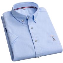 100% farbe Oxford Spinning Casual Stickerei Junge Neue Sommer kurzarm Shirt männer Solide Schmal anliegende Hemd kurze Männer