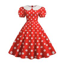 Sommer Frauen Rosa Polka Dot Elegante Party Kleid Retro Vintage 50er 60er Pin Up Rockabilly Kleid Casual robe Femme