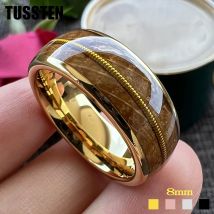 TUSSTEN 8mm Men Women Tungsten Carbide Ring Whisky Barrel Oak Wood Guitar String Inlay Bride Bridegroom Trendy Wedd