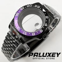 40mm Taucheruhr Wasserdicht Passend für NH34 NH35 NH36 ETA2824 Uhrwerk Saphirglas Uhrengehäuse Glide-Lock-Verschluss Schwarz-Lila GMT-Lünette