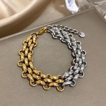 1pc braccialetti in acciaio inossidabile placcato oro punk per donna uomo gioielli con ciondoli per bracciale con catena cubana spessa in metallo grosso
