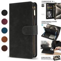 Brieftasche Multi-karte Zipper Ständer Magnetische Flip Leder Fall Für iPhone 16 Pro Max 15 Plus 14 13 Mini 12 11 SE 2 X XS XR 8 7 6s