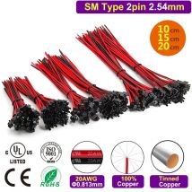 20AWG SM 2,54 mm Verbindungskabel für JST 2,54 2-poliger Adapter, 2-poliger Mikro-Akku, männlich, weiblich, Rastermaß, Verbindungsstecker, Verlängerungsladegerät