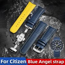 Cinturino per orologio in vera pelle di vacchetta da 22 mm 23 mm per Citizen Blue Angels AT8020/JY8078 cinturino giallo con estremità curva |   Bracciale compatibile