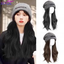 Lange lockige Haare, Strickmütze, synthetische Perücke, einteilig, langes Haar, volle Kopfbedeckung, Hutperücke, einfach zu tragen, geeignet für jeden Anlass