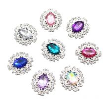5pcs 29*32mm Silver Alloy Metal Jewelry Oval Acrylic Flat Bottom Rhinestone Jewelry Diy Accessories