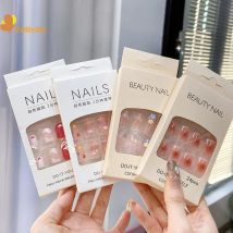 2025 Newest 24PCS/Set Nail Art French Fake Nails Set With Glue ABS Plastic - Simple Short Nail Stickers