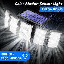 Sensore di movimento esterno con luci solari a 416 LED, 5 teste, 3 modalità 2400 mAh 350 °   Illuminazione Lampada di sicurezza per inondazione impermeabile per portico