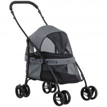 Carrello per cani pieghevole Pawhut con cuscino lavabile con finestre in rete grigio