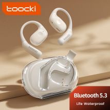 Toocki Auricolare wireless con gancio per l'orecchio aperto Bluetooth 5.3 Auricolare impermeabile Cuffie stereo 3D trasparenti Sport all'aria aperta
