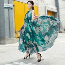 Frühling Mode Chiffon ärmellose Blumen druck Kleid Boho Plus Size Frauen Strand Party Garten Abaya Kaftan elegante Vestidos Roben