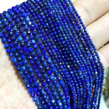 Hurtownia 100% naturalny kamień szlachetny Lapis Lazuli fasetowane okrągłe koraliki do tworzenia biżuterii DIY bransoletka naszyjnik 2MM 3MM 4MM