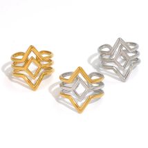 Fashion Geometry Design Stainless Steel Rings 18K Gold Plated Waterproof Quality Ladies Jewelry For Daily Wear Vacation Seaside