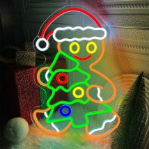 Gingerbread Man Neon Sign Dimmable Xmas Tree Led Neon Signs Wall Decor for Winter Christmas Bedroom Home Office Man Cave Bar