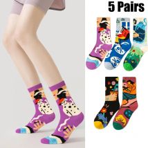 5 Paar glückliche lustige Socken für Damen, Blumentopf, modisch, Tier, Katze, Hund, Männer, Socken, Straße, Skateboard, Socken, Winter, Herbst, lange Socken