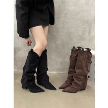 Winter New Fashionable Square Heel Solid Color Women's Boots with Pointed Toe and Velvet Elegant Comfortable  Warm Fashion Shoes