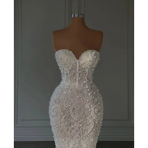 Anpassung Luxus Perlen Meerjungfrau Brautkleider für Frauen Schatz Hals Brautkleid Perlen Sweep Zug Abendkleider