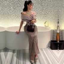 Abendkleid mit V-Ausschnitt, schulterfrei, für besondere Anlässe, formell, luxuriös, Etui-Perlen, فسات Robes De Bal