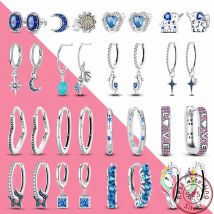 Ohrringe aus 925er-Sterlingsilber, herzförmig, CZ, U-Form, blauer Zirkon, funkelnde Creolen, Schmuck für Frauen, Hochzeit