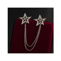 Korean New Crystal Pentagram Brooch Pin Fashion Tassel Chains Suit Shirt Badge Collar Lapel Pin for Men and Women Jewelry Gifts