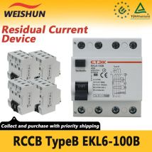 RCD RCCB Typ B Erdungsleckage Fehlerstromschutzschalter Evse 2P 4P 40a 63a 100a 30ma 300mA EKL6-100B DIN-Schiene 220V