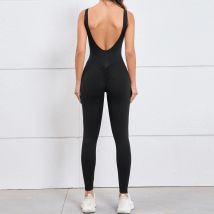 V Zurück einteiliges Anzug Frauen Sport Overall Solide Yoga Strampler Backless Sportswear Frauen Sleeveles Workout Bodys Weibliche