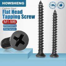 HOWSHENG 10-200 pz Vite autofilettante a testa piatta a croce M1-M2 M2.3 M2.6 M3 M3.5 M4 M5 M6 Mini vite Phillips nera in acciaio al carbonio
