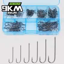 9KM Long Shank Fishing Hooks Kit Aberdeen Hooks Light Wire Hook 150-350pcs Fly Tying Jig Hooks for Sunfish Small Bass Trout