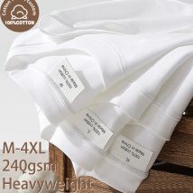 220gsm Heavy plus size Plain T-Shirt for Men Summer Qualtity Short Sleeve Tee cotton Solid Color Trendy Casual white Black Top