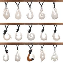 1PC Hawaii Surfer Schmuck handgemachte geschnitzte Yak Knochen Fisch Haken Anhänger Neuseeland Maori Tribal Halsband Damen Herren Halskette