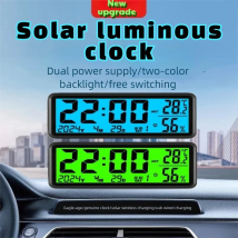 Solar/USB-betriebenes Auto-Armaturenbrett-Thermometer, LED-Anzeige, elektronische Kfz-Uhr mit Hintergrundbeleuchtung, Autozubehör