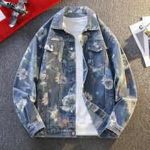 Herren Casual Übergroße Baumwolle Casual Blau Denim Druck Jacke Denim Jacke Männer Mode Motorrad Jeans Jacken Mann Oberbekleidung Mantel