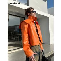 Mauroicardi Frühling Herbst Coole Übergroße Kurze Schwarz Orange Weiche Faux Leder Jacke Männer Zipper Luxus Designer Kleidung Mode