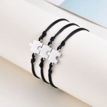 Woven Black Rope Jigsaw Bracelet for Women Men Customized Friendship Bracelets Mother Father Valentine's Day Birthday Jewelry