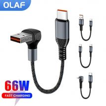 90 ℃   Kolanko USB typu C 66W 6A Typ C do typu C Szybkie ładowanie danych Przewód do iPhone15 0,25M/0,5M Krótki kabel Power Bank Typ c