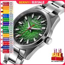 BERNY Watches for Men Luminous Sapphire Quartz Men's Watch Fashion Casual 10ATM Full Stainless Steel Dress Business Wristwatch
